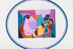 AF812 - Framed matted hand color etching